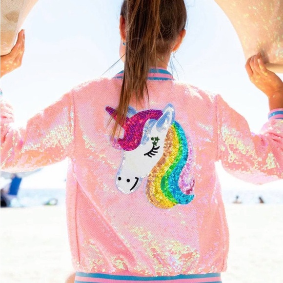 Brand new nwot Lola + The Boys Pink Sequin Jacket with Unicorn - Picture 4 of 6